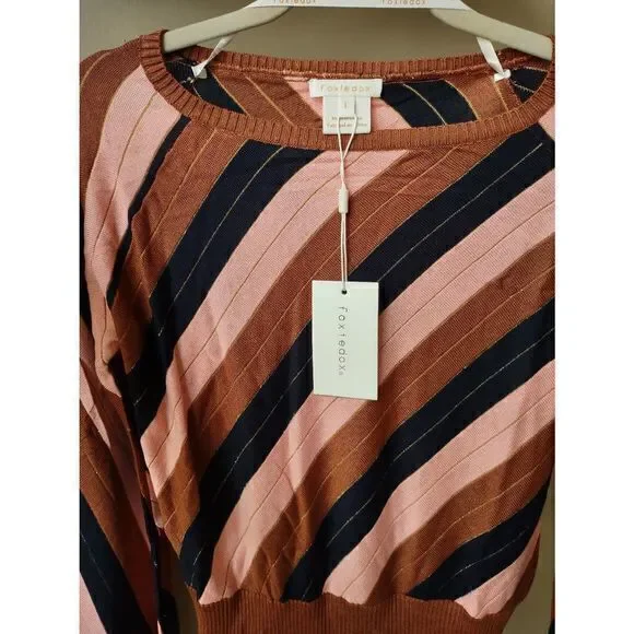 NWT Revolve‎ Foxiedox Nina Striped Retro Crop Sweater Sz L - Picture 4 of 6